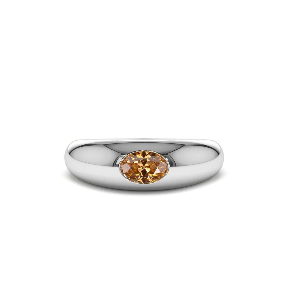 Flush Set Oval Citrine Dome Ring in 14K Gold — view 3