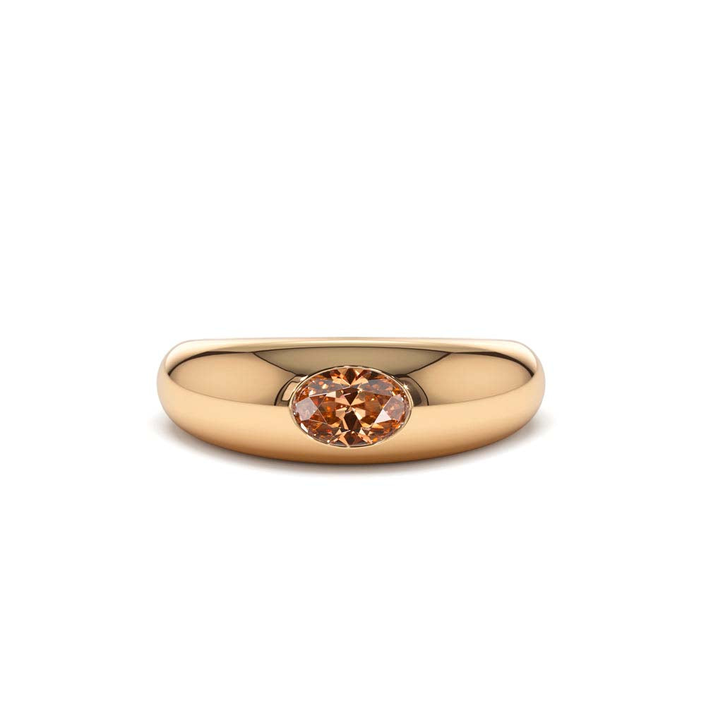 Flush Set Oval Citrine Dome Ring in 14K Gold — view 5
