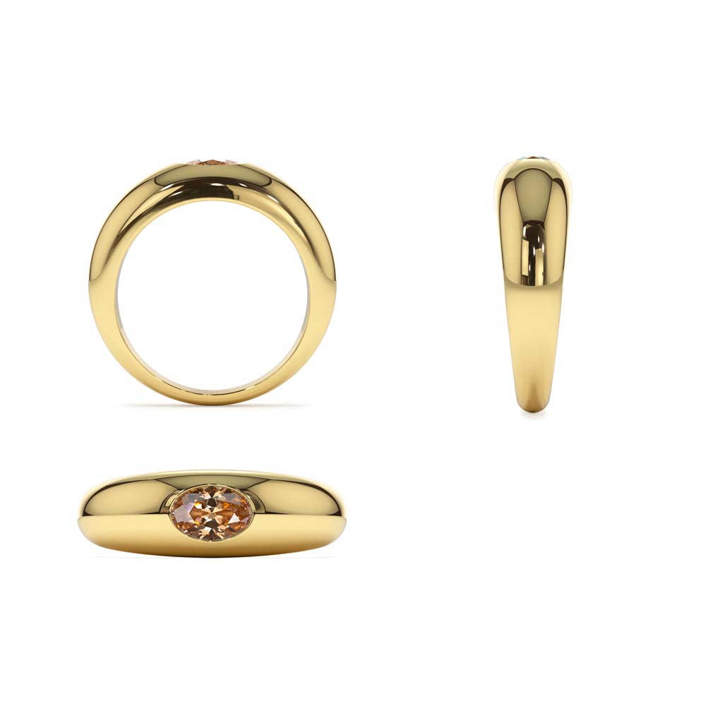 Flush Set Oval Citrine Dome Ring in 14K Gold — view 2