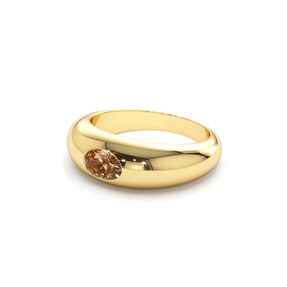 Flush Set Oval Citrine Dome Ring in 14K Gold — view 4