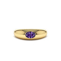 Flush Set Oval Amethyst Dome Ring in 14K Gold — view 1