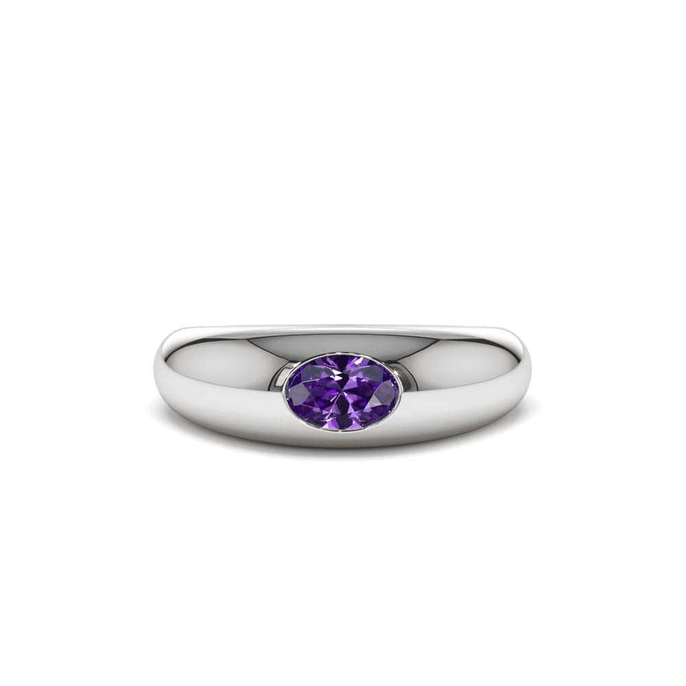 Flush Set Oval Amethyst Dome Ring in 14K Gold — view 4