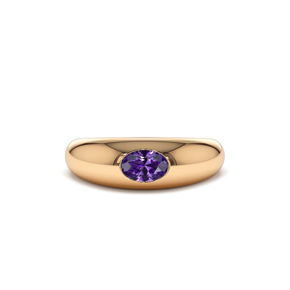 Flush Set Oval Amethyst Dome Ring in 14K Gold — view 5
