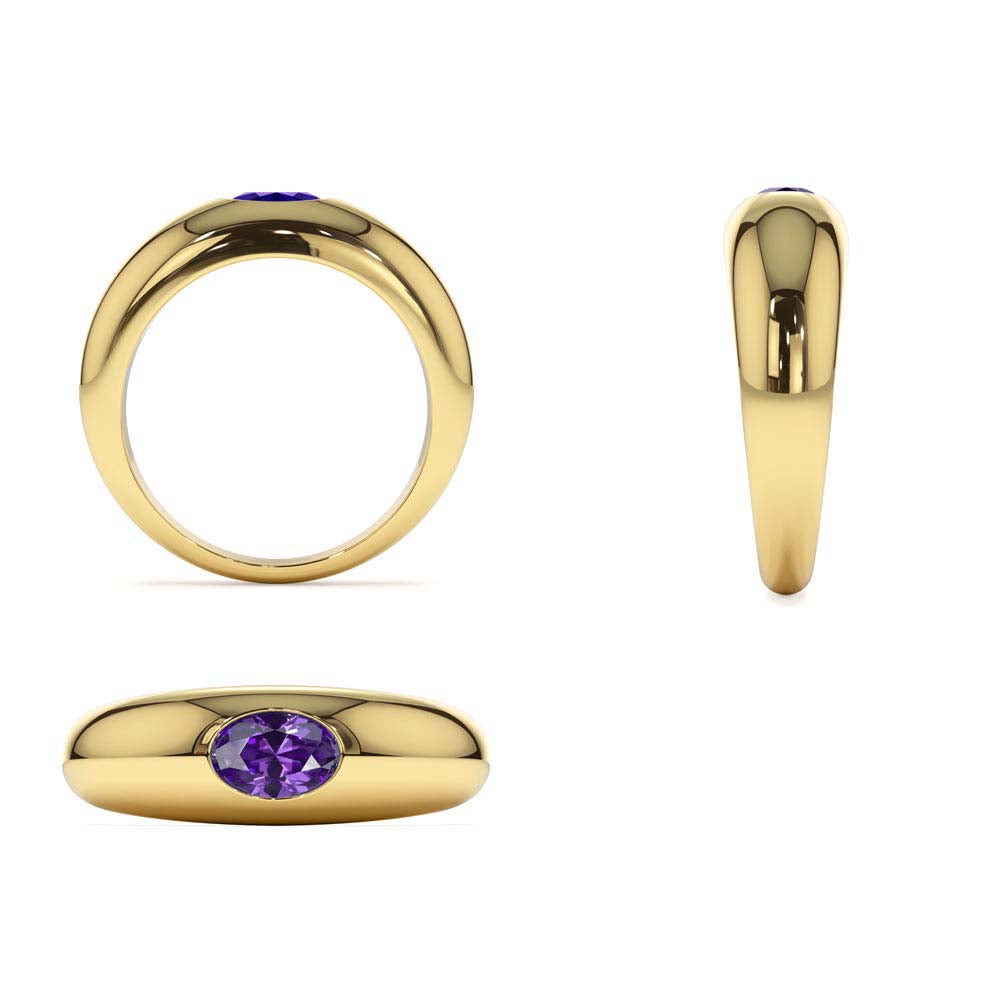 Flush Set Oval Amethyst Dome Ring in 14K Gold — view 2