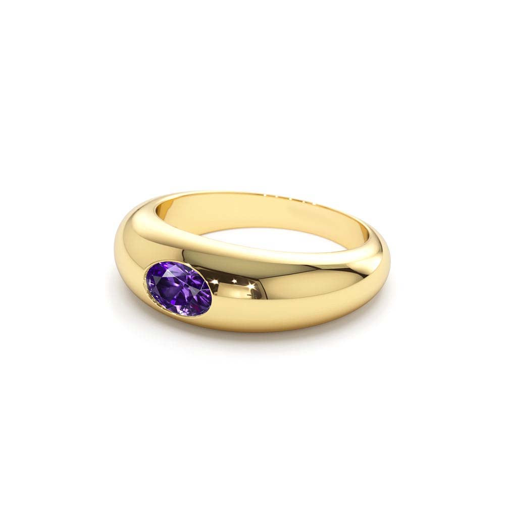 Flush Set Oval Amethyst Dome Ring in 14K Gold — view 3