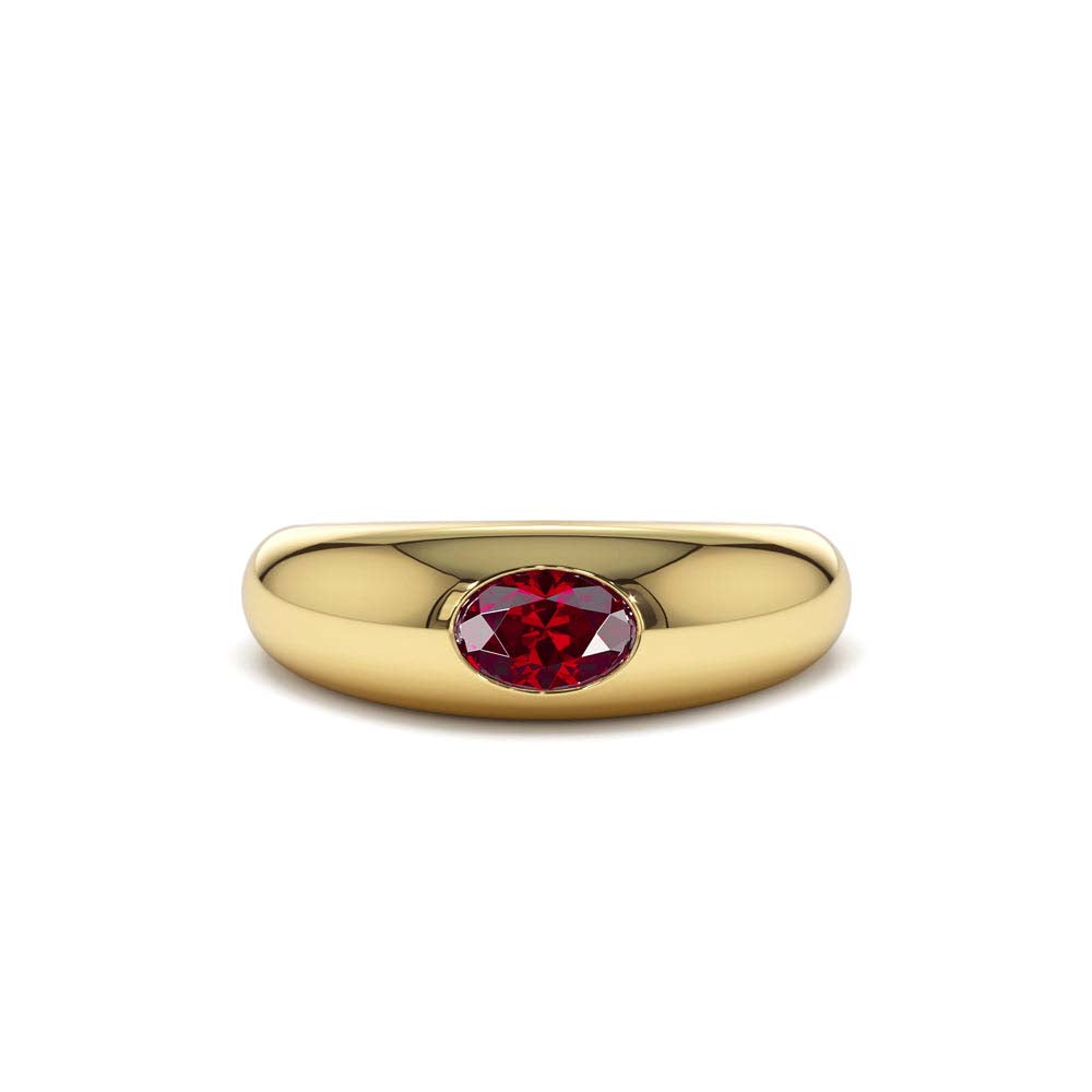 Flush Set Oval Ruby Dome Ring in 14K Gold — view 1