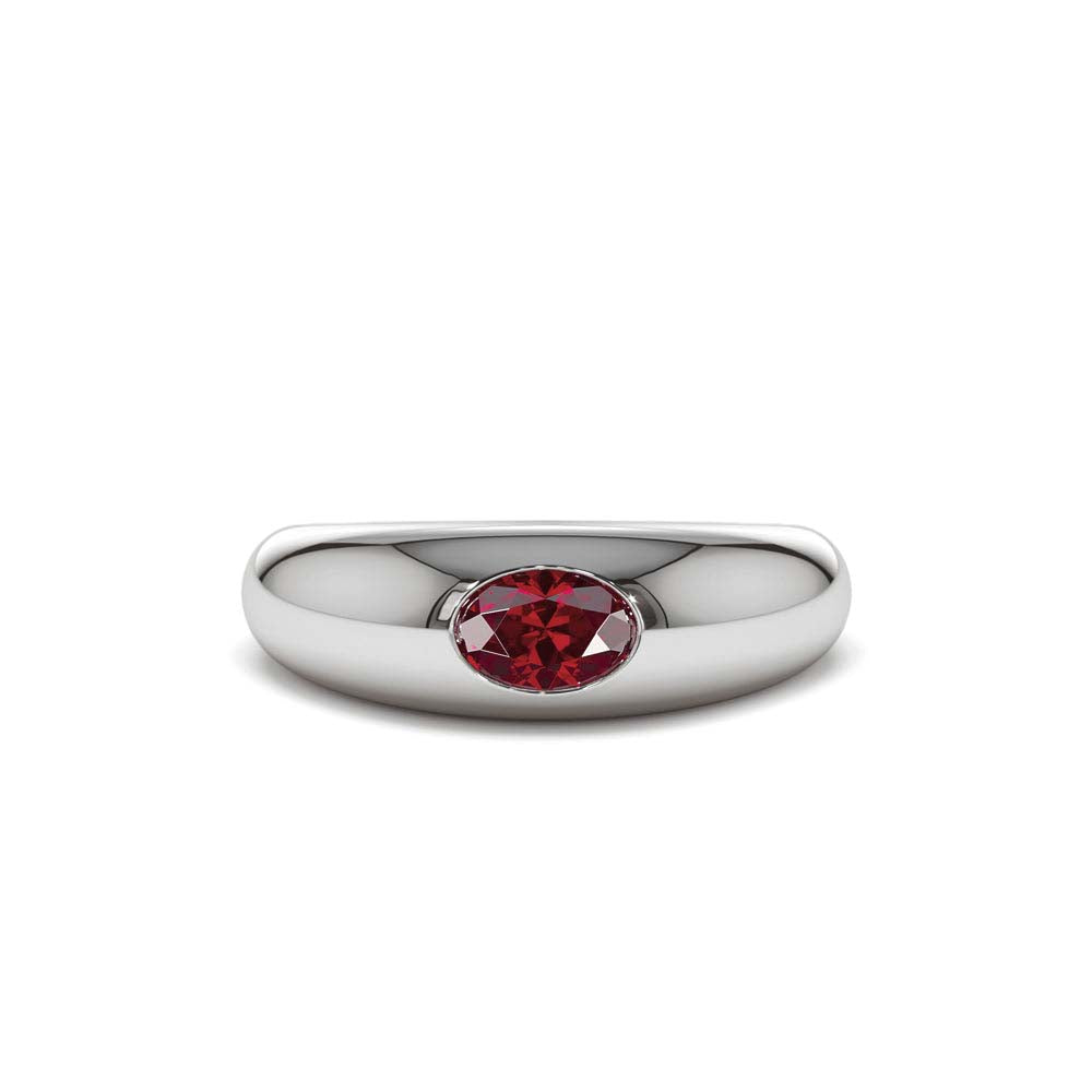 Flush Set Oval Ruby Dome Ring in 14K Gold — view 4
