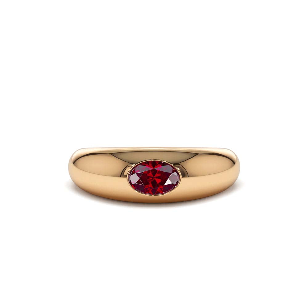 Flush Set Oval Ruby Dome Ring in 14K Gold — view 5