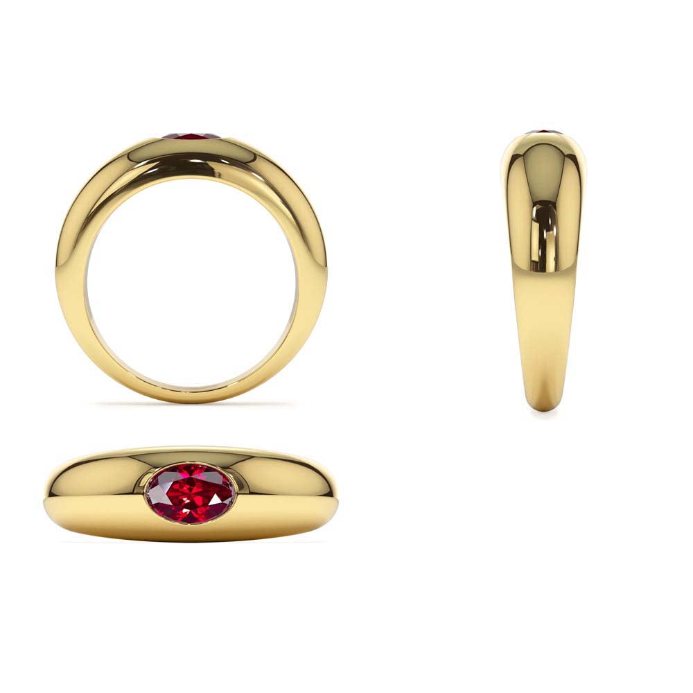 Flush Set Oval Ruby Dome Ring in 14K Gold — view 3