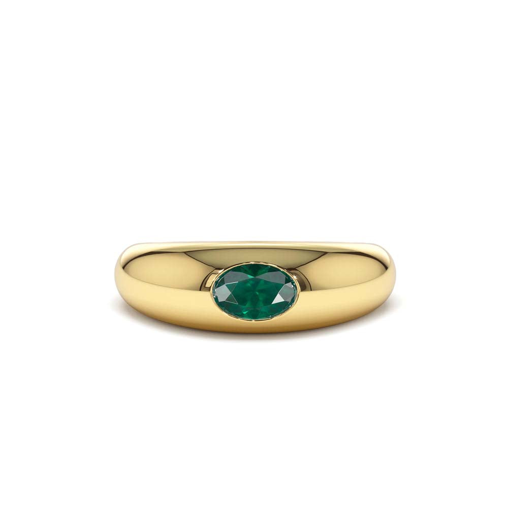 Flush Set Oval Emerald Dome Ring in 14K Gold — view 1