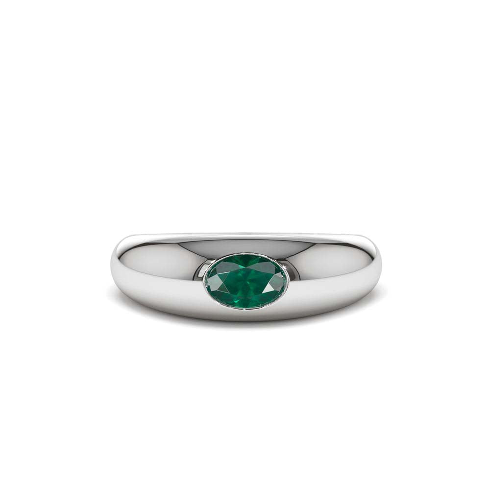 Flush Set Oval Emerald Dome Ring in 14K Gold — view 4