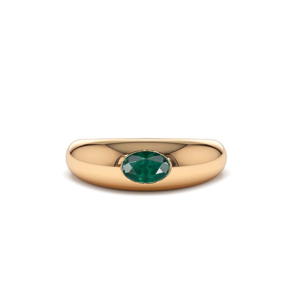 Flush Set Oval Emerald Dome Ring in 14K Gold — view 5