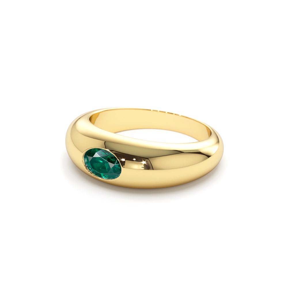 Flush Set Oval Emerald Dome Ring in 14K Gold — view 2