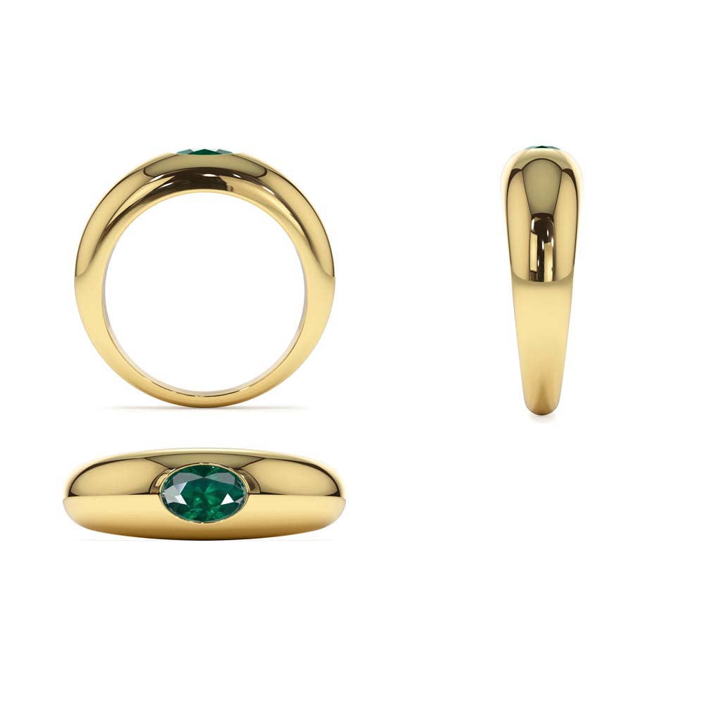 Flush Set Oval Emerald Dome Ring in 14K Gold — view 3