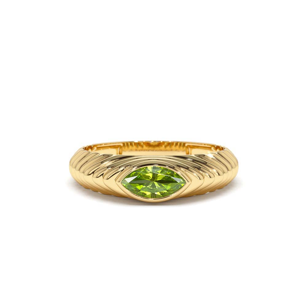 Marquise Shape Peridot Beveled Ring in 14K Gold — view 1