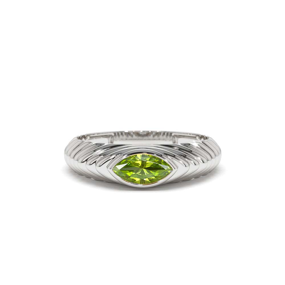 Marquise Shape Peridot Beveled Ring in 14K Gold — view 4
