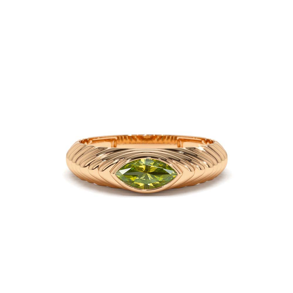 Marquise Shape Peridot Beveled Ring in 14K Gold — view 5