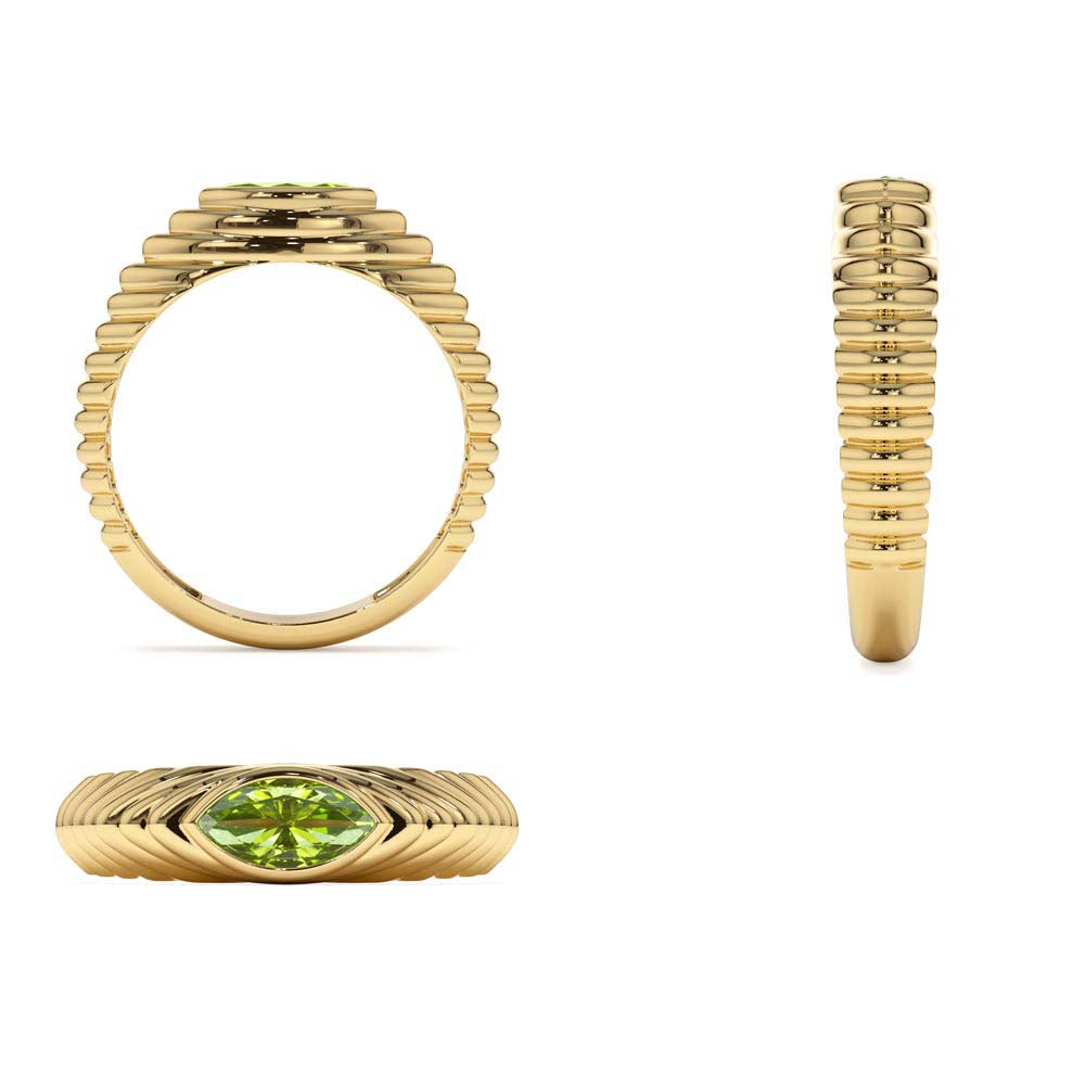 Marquise Shape Peridot Beveled Ring in 14K Gold — view 2