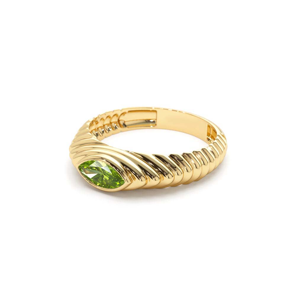 Marquise Shape Peridot Beveled Ring in 14K Gold — view 3