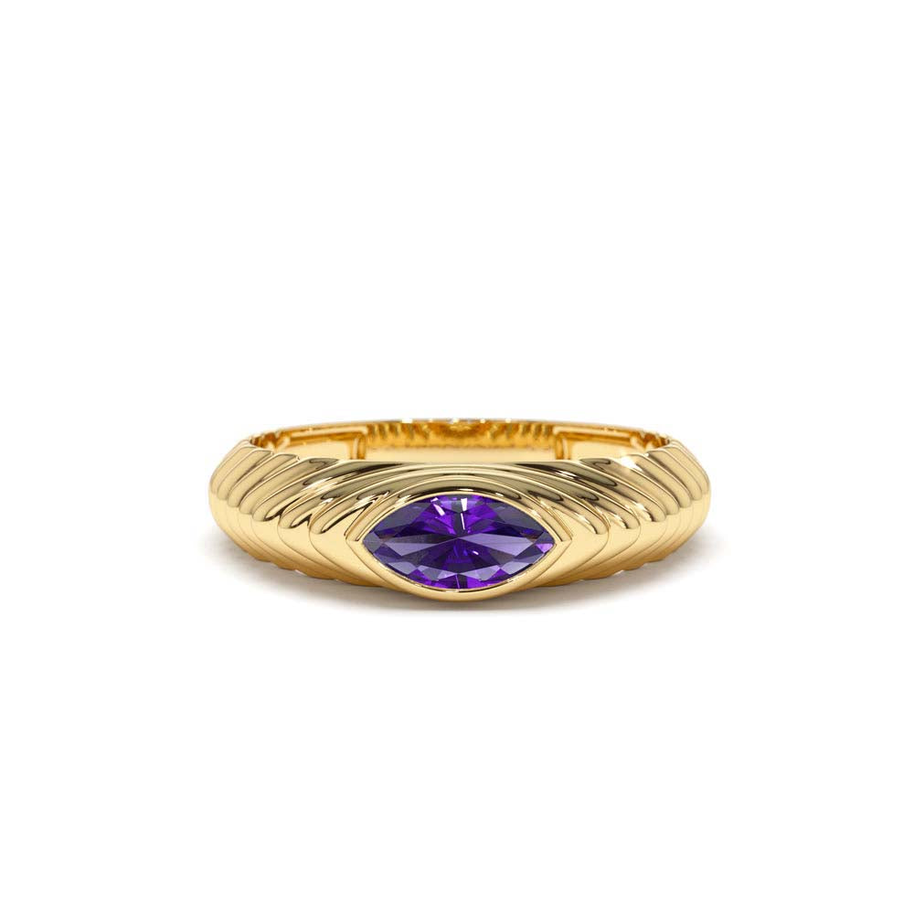 Marquise Shape Amethyst Beveled Ring in 14K Gold — view 1