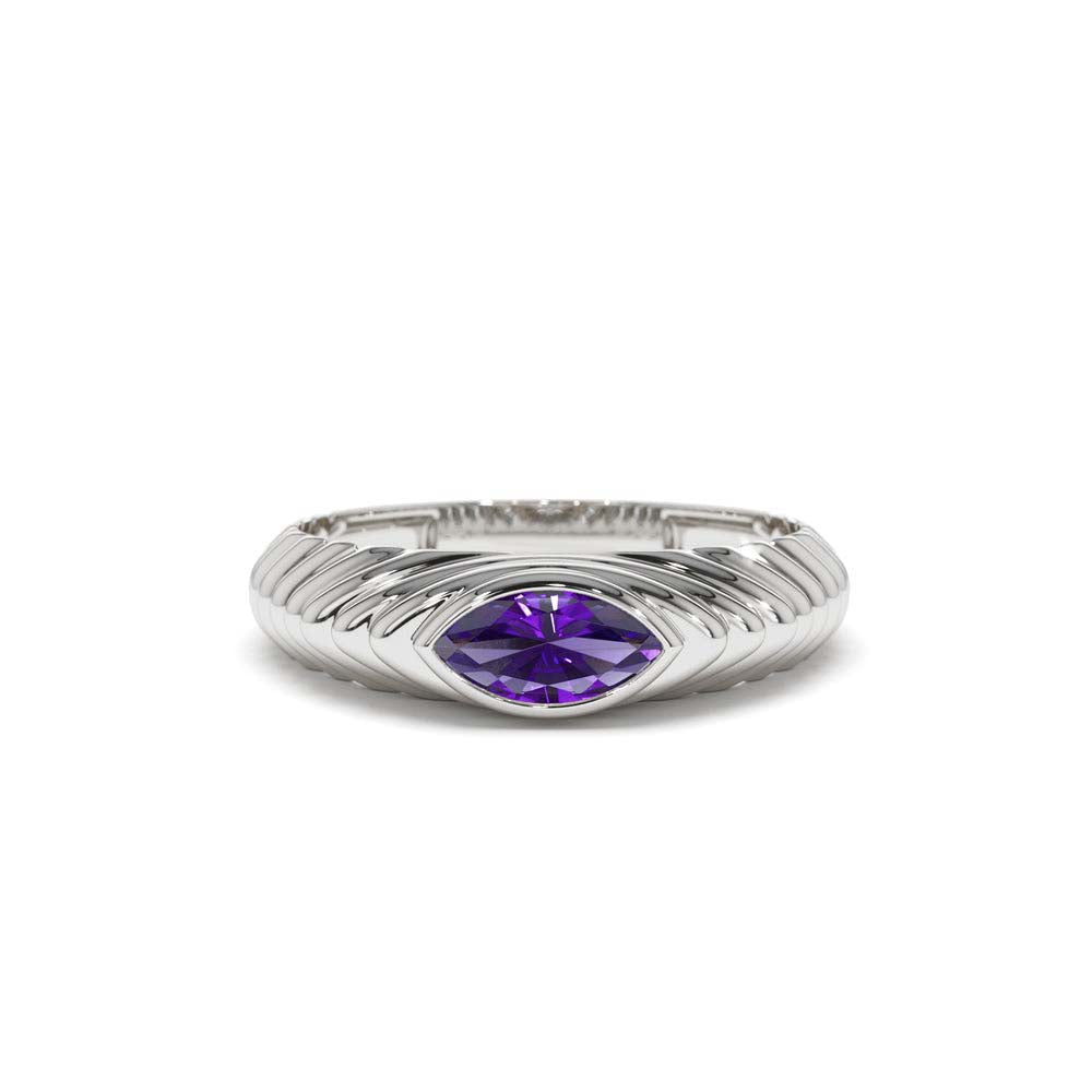 Marquise Shape Amethyst Beveled Ring in 14K Gold — view 4