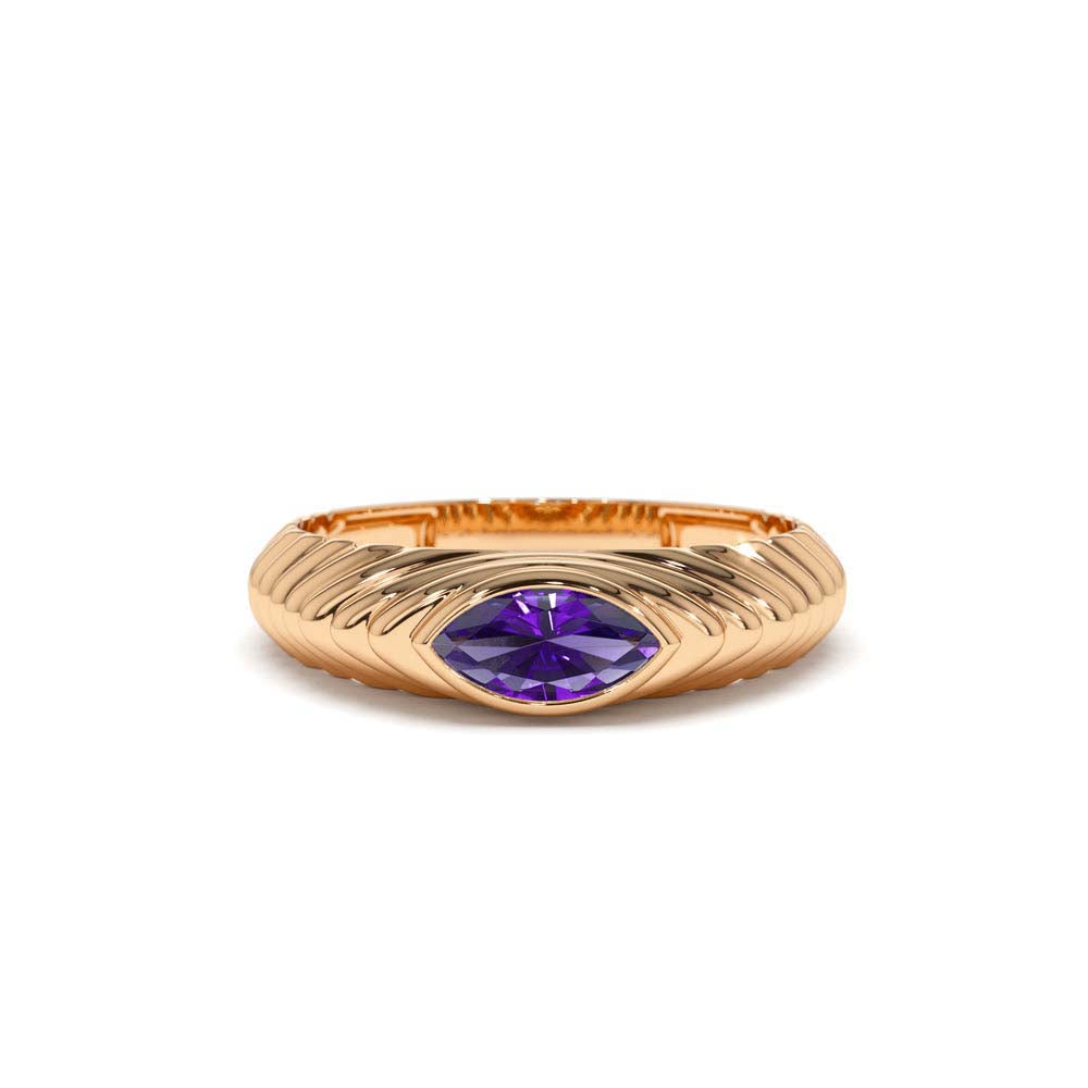 Marquise Shape Amethyst Beveled Ring in 14K Gold — view 5