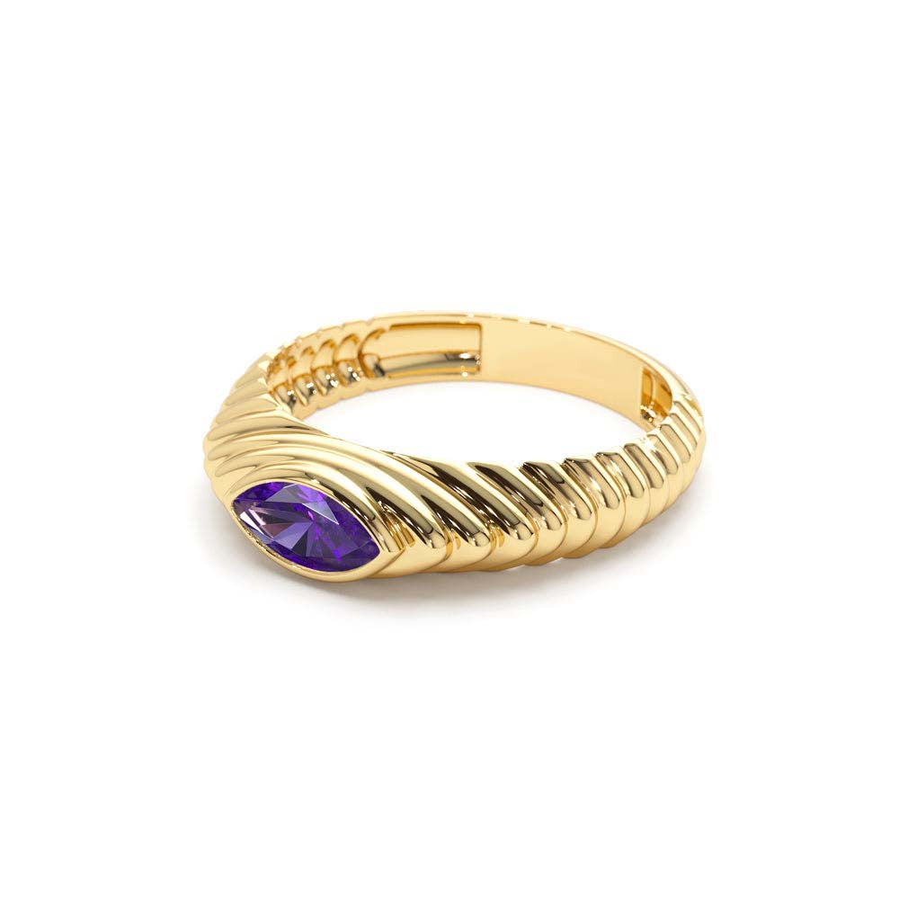 Marquise Shape Amethyst Beveled Ring in 14K Gold — view 2