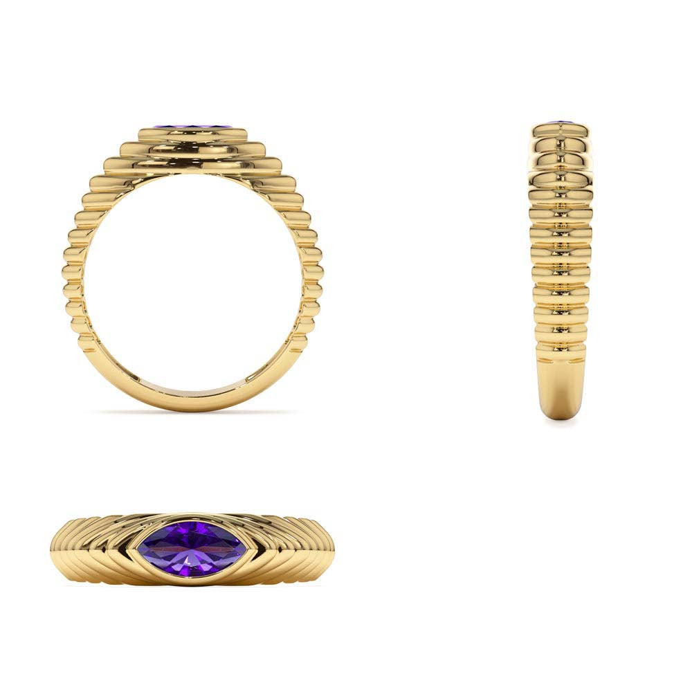 Marquise Shape Amethyst Beveled Ring in 14K Gold — view 3