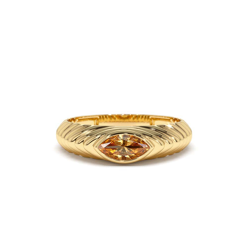 Marquise Shape Citrine Beveled Ring in 14K Gold — view 1