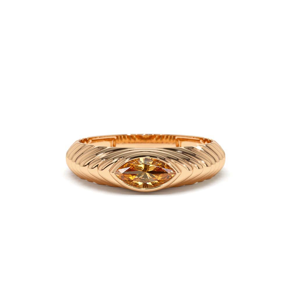 Marquise Shape Citrine Beveled Ring in 14K Gold — view 5