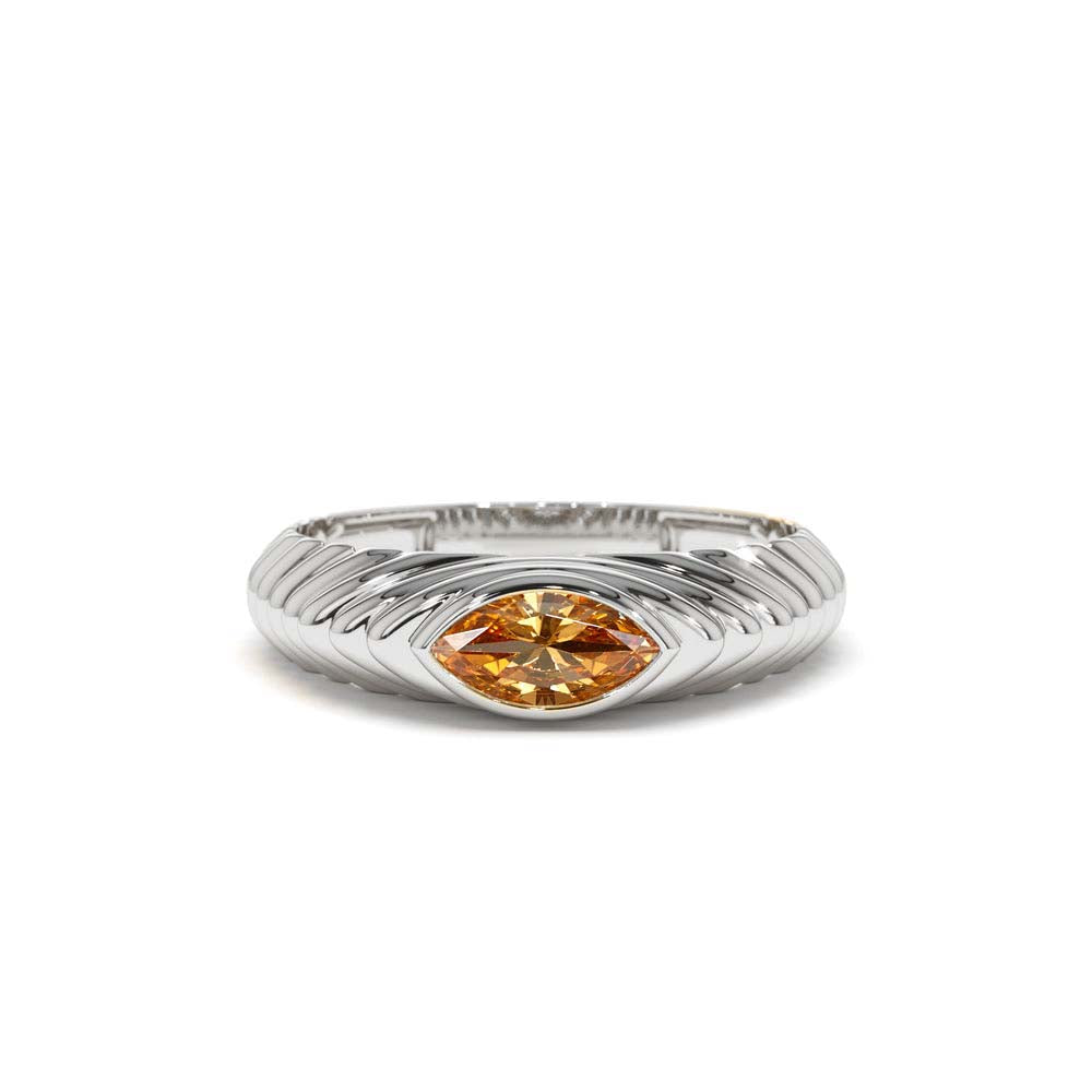 Marquise Shape Citrine Beveled Ring in 14K Gold — view 4