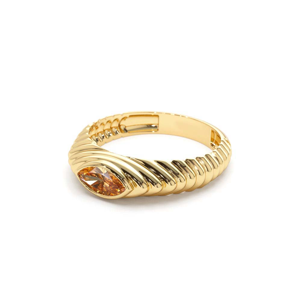 Marquise Shape Citrine Beveled Ring in 14K Gold — view 2