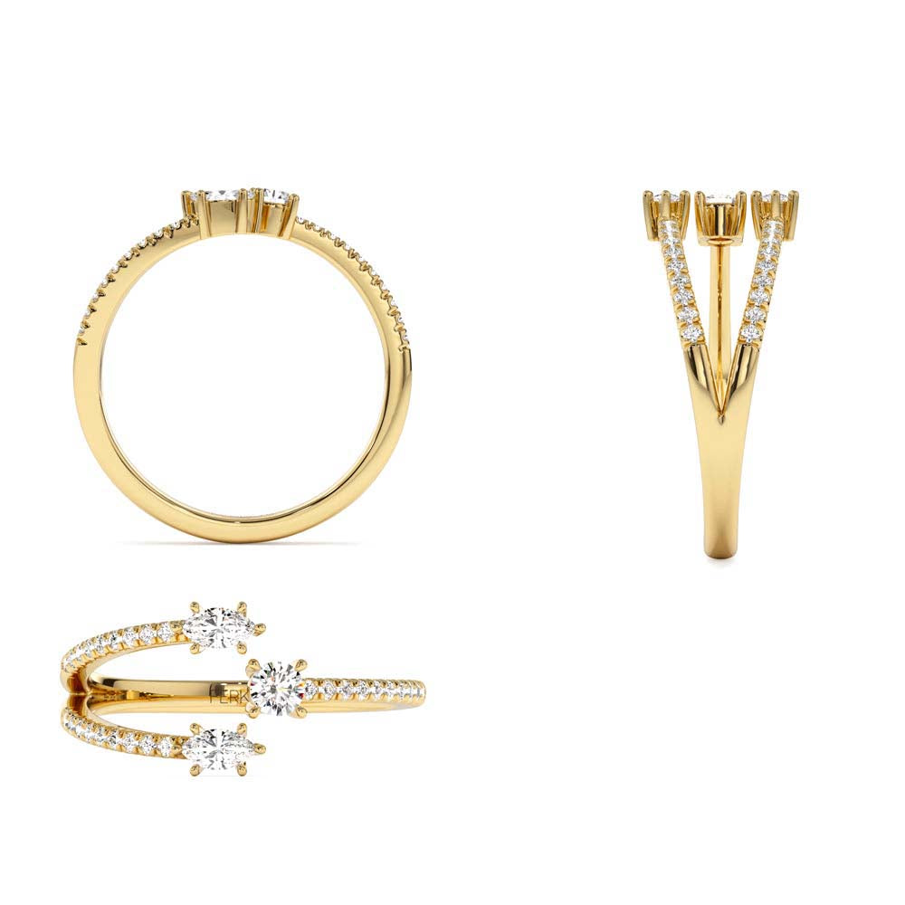 Open Design Marquise Diamond Claw Ring in 14K Gold — view 3
