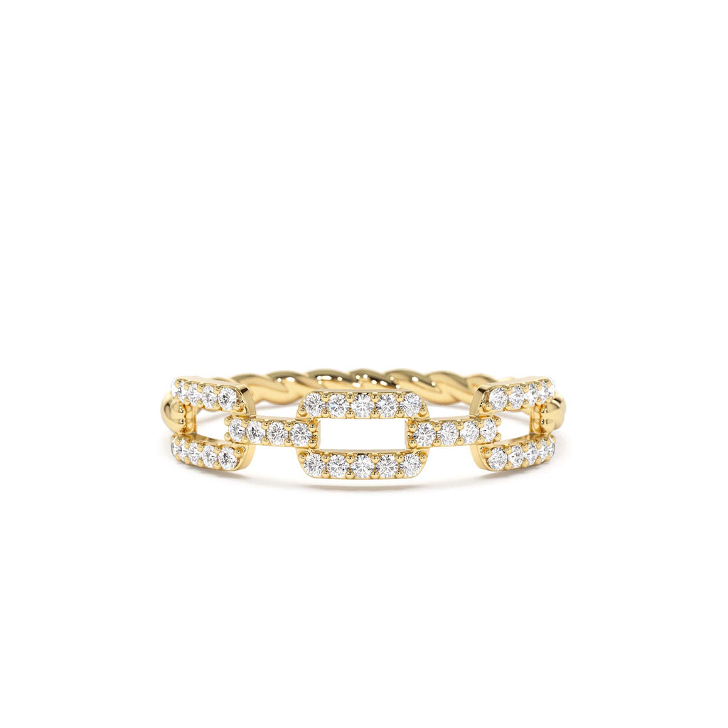 Chain Link Diamond Ring with Twisted Rope Band in 14K Gold — view 1