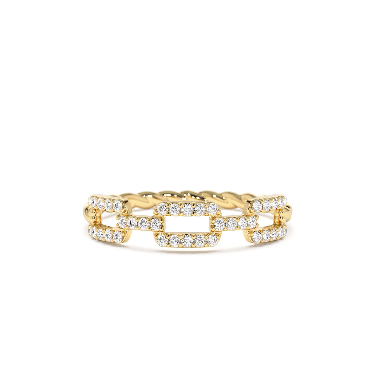 Chain Link Diamond Ring with Twisted Rope Band in 14K Gold — view 1