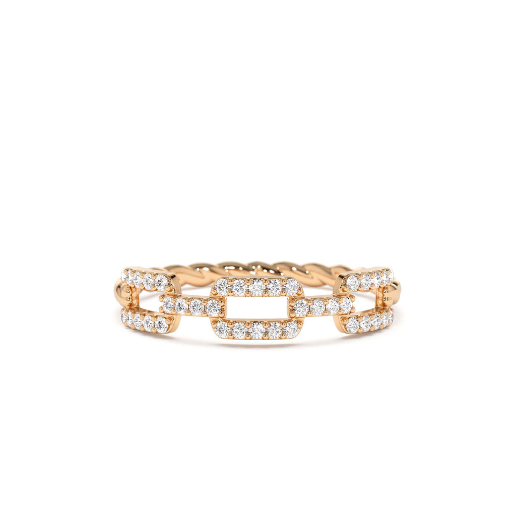 Chain Link Diamond Ring with Twisted Rope Band in 14K Gold — view 5