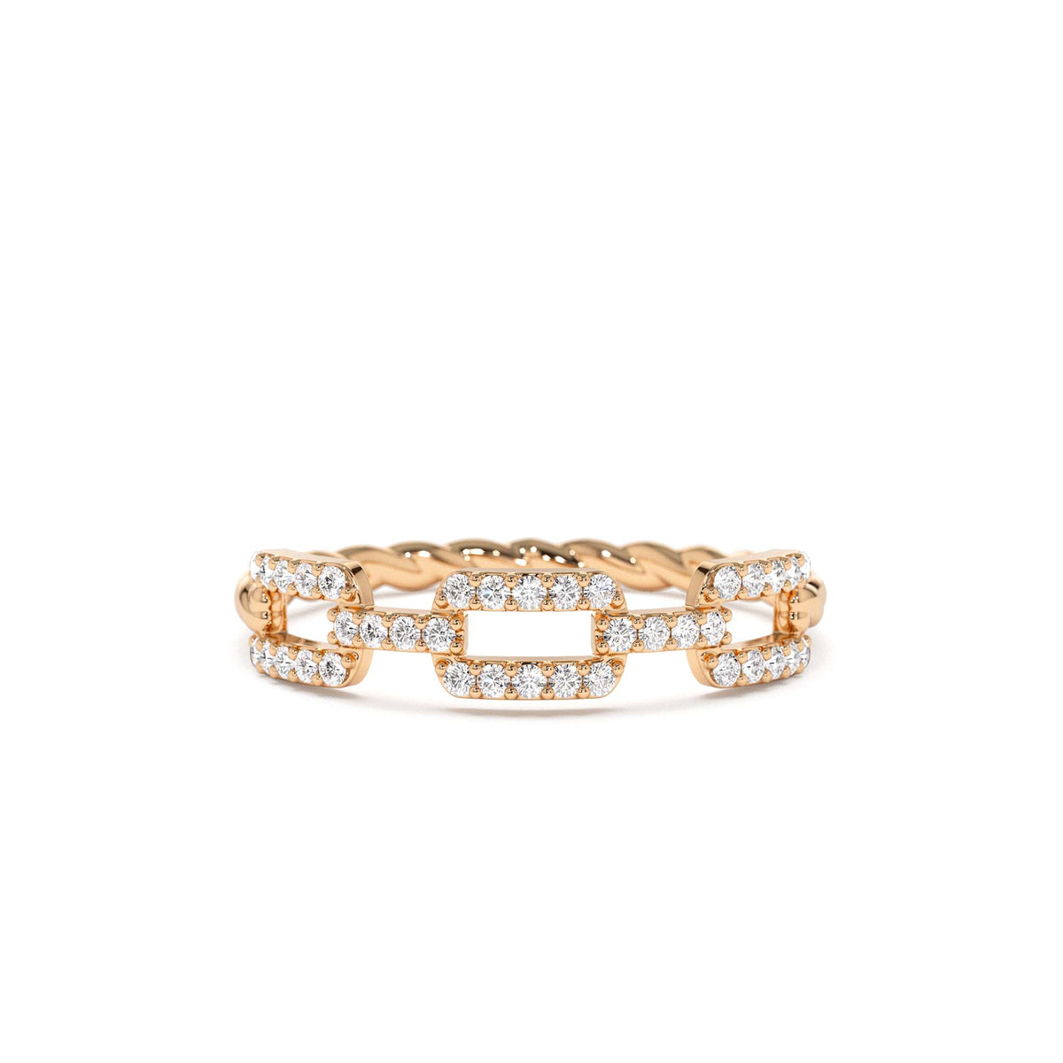 Chain Link Diamond Ring with Twisted Rope Band in 14K Gold — view 5