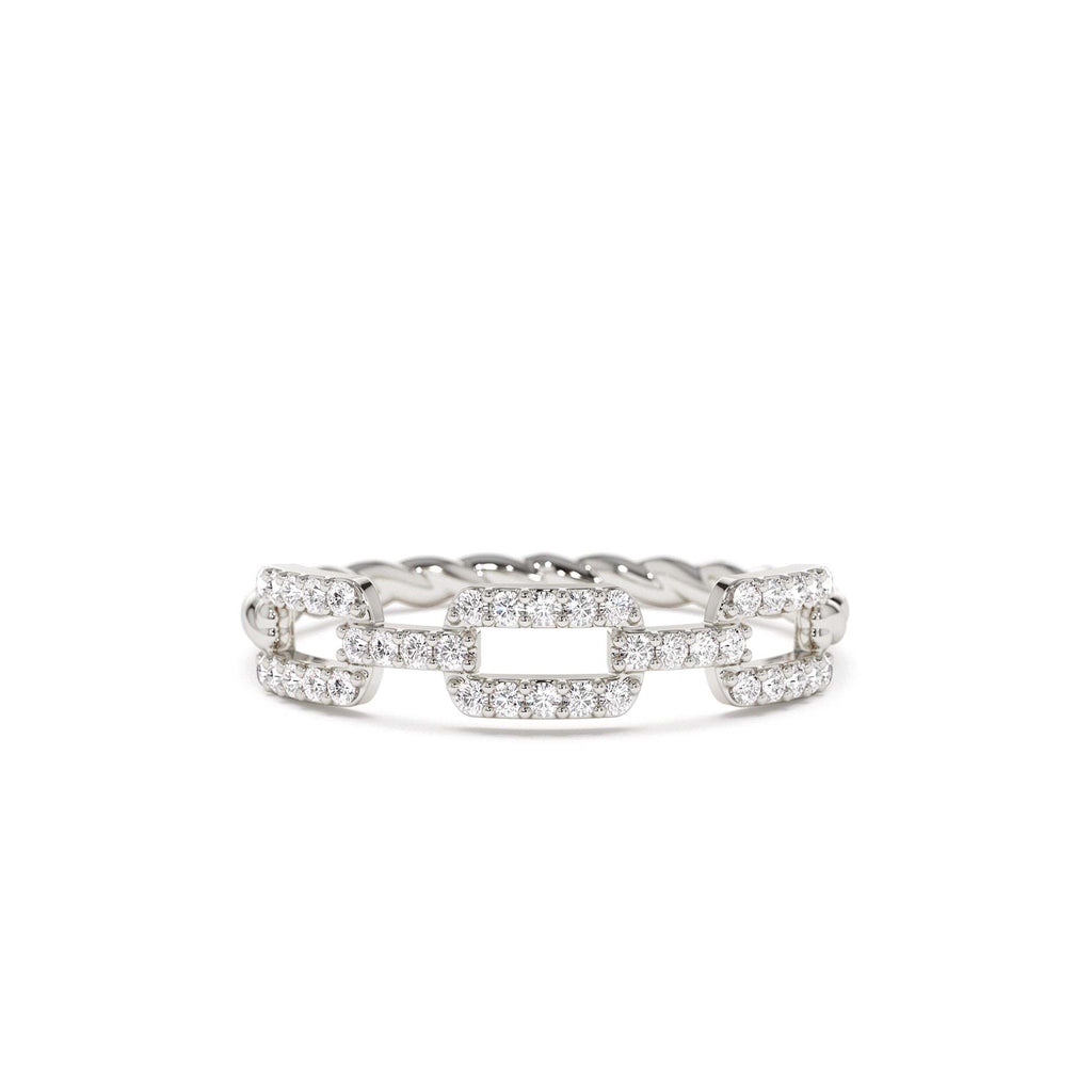 Chain Link Diamond Ring with Twisted Rope Band in 14K Gold — view 4