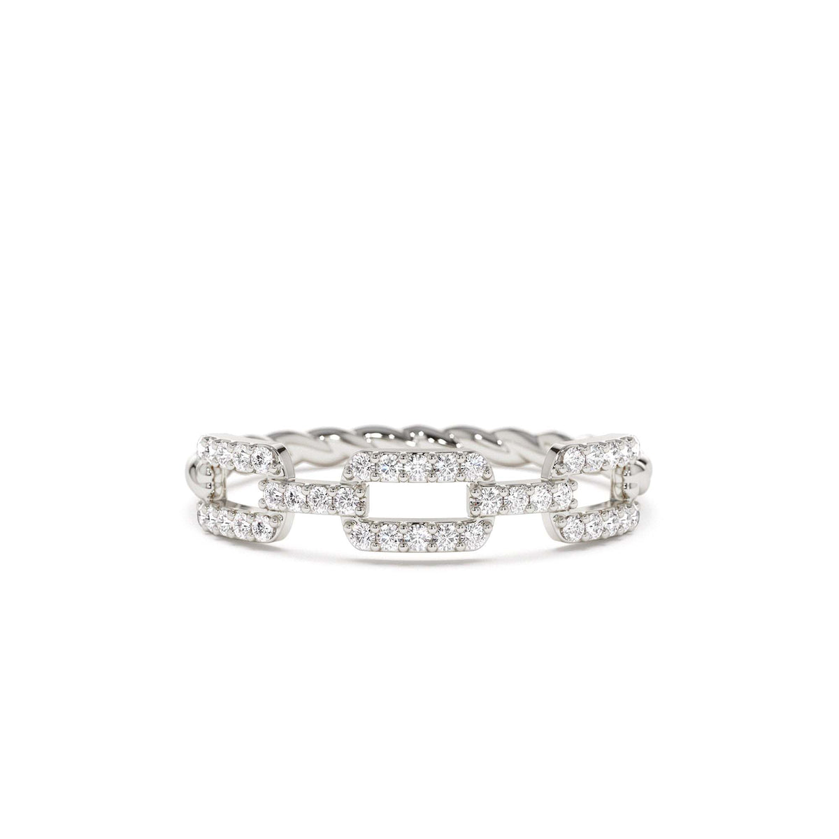 Chain Link Diamond Ring with Twisted Rope Band in 14K Gold — view 4