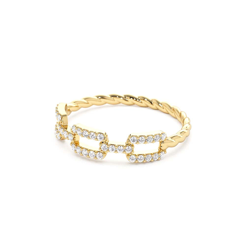 Chain Link Diamond Ring with Twisted Rope Band in 14K Gold — view 2