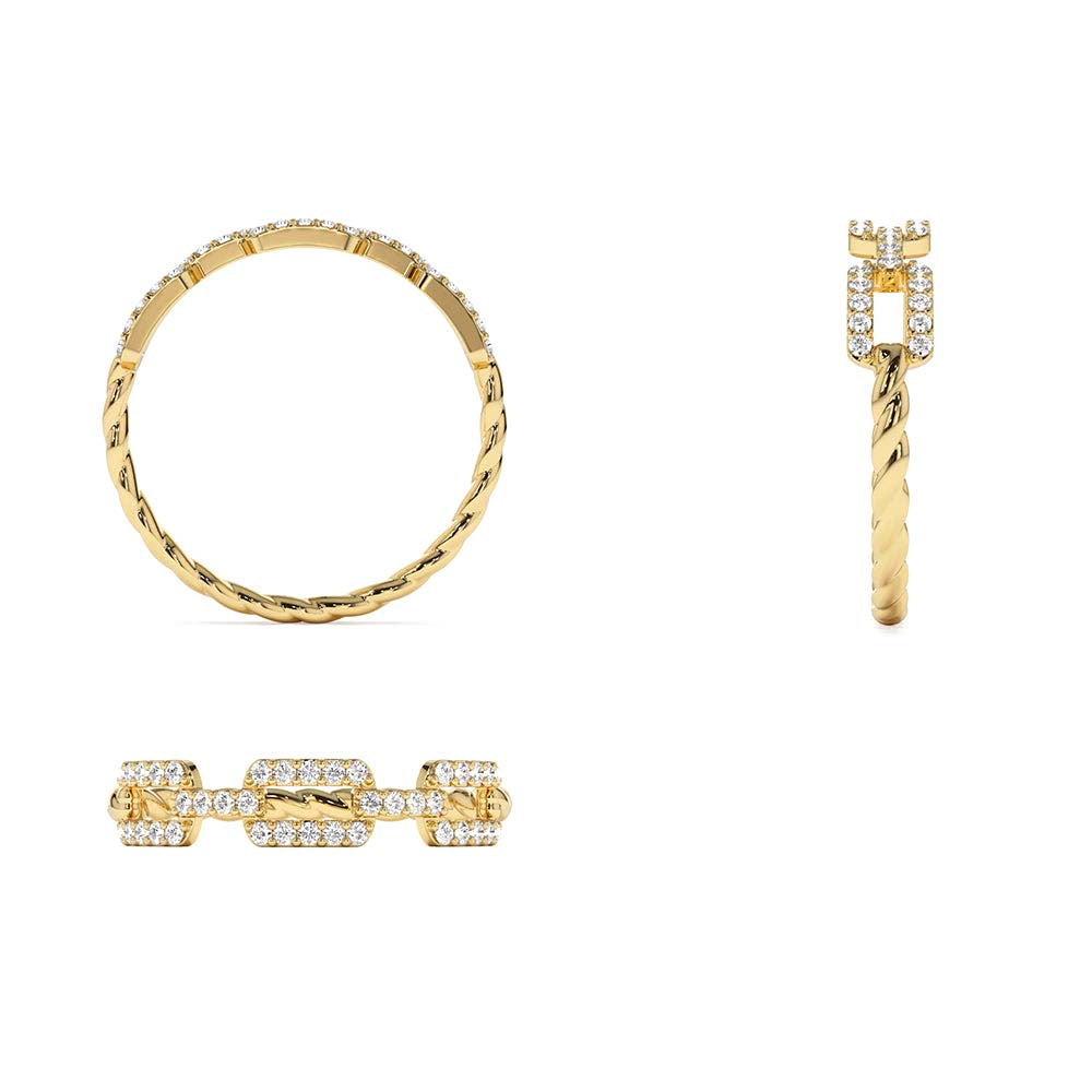 Chain Link Diamond Ring with Twisted Rope Band in 14K Gold — view 3