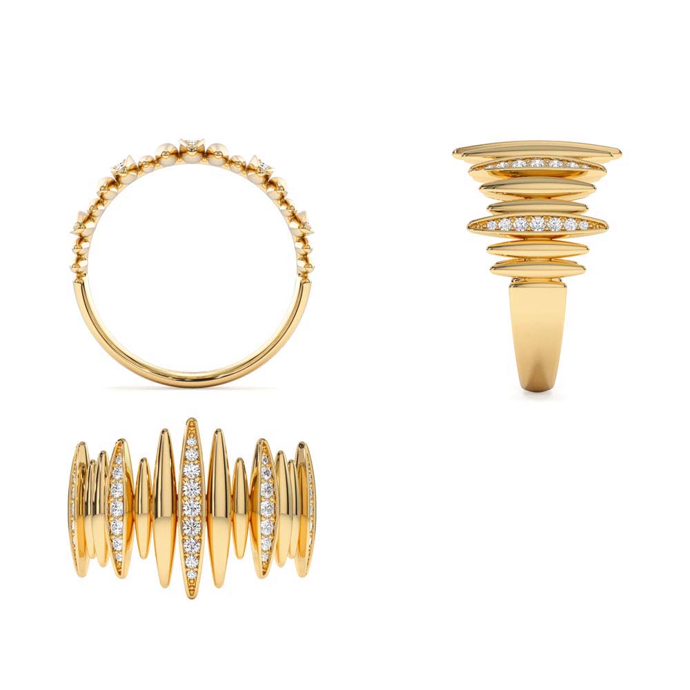 Unique Diamond Spike Ring in 14K Gold — view 3
