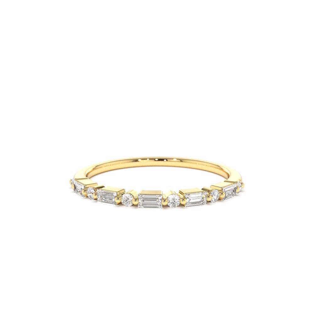 Baguette and Round Diamond Ring in 14K Gold — view 1