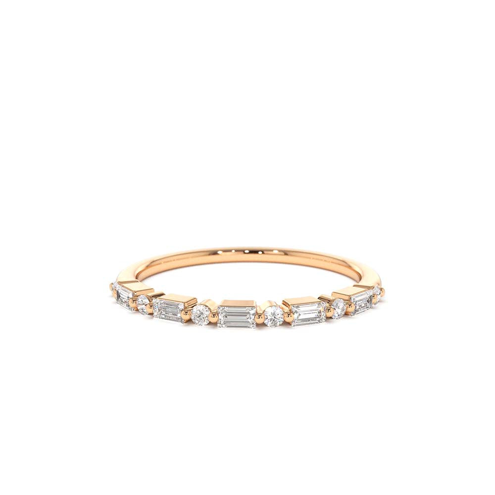 Baguette and Round Diamond Ring in 14K Gold — view 4