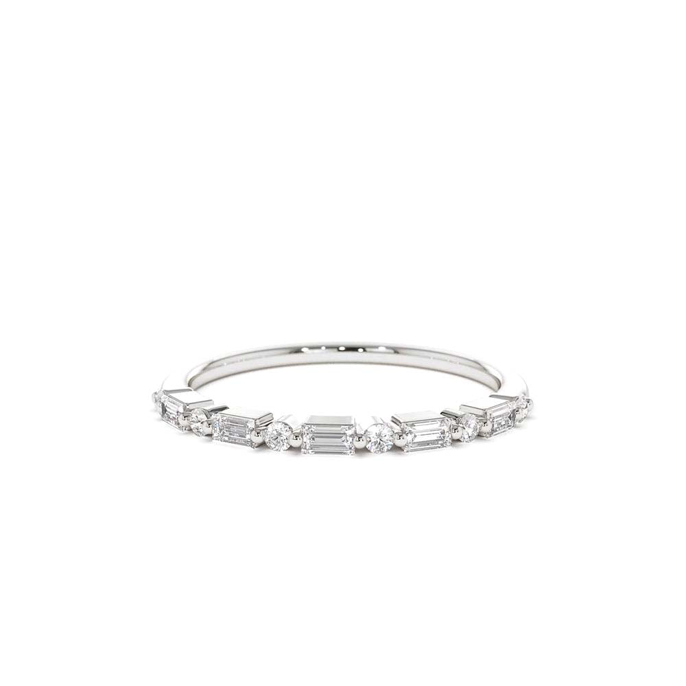 Baguette and Round Diamond Ring in 14K Gold — view 3