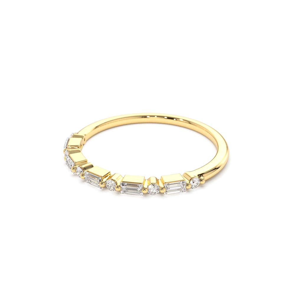 Baguette and Round Diamond Ring in 14K Gold — view 2