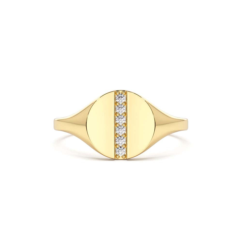 Pave Diamond Line Signet Pinky Ring in 14K Gold — view 1