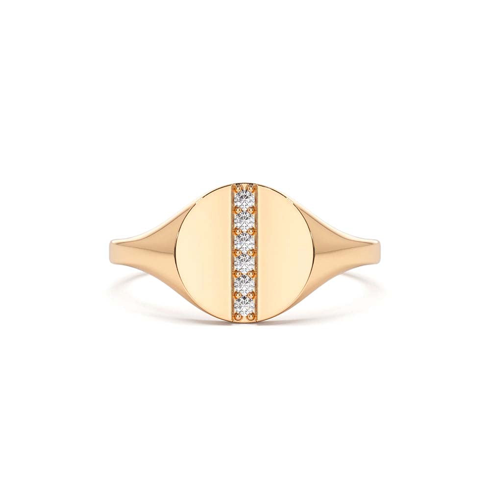 Pave Diamond Line Signet Pinky Ring in 14K Gold — view 5