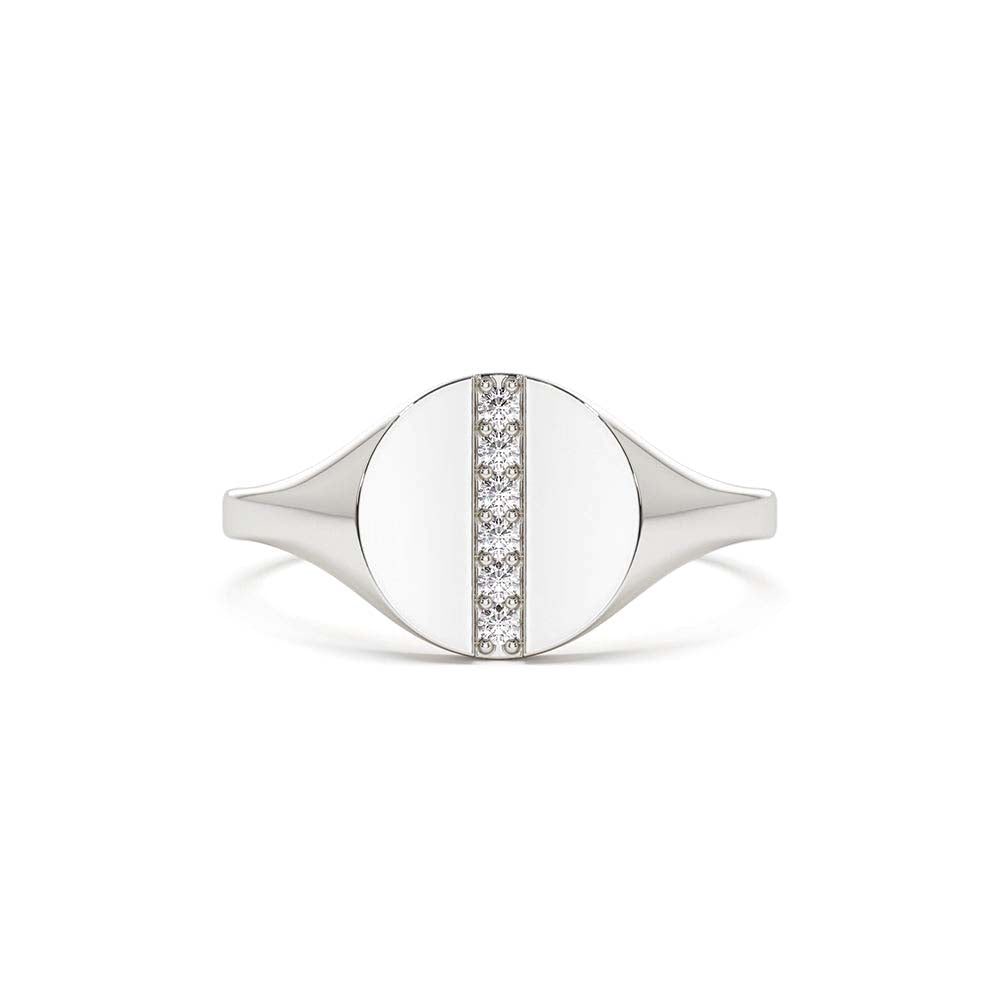 Pave Diamond Line Signet Pinky Ring in 14K Gold — view 4