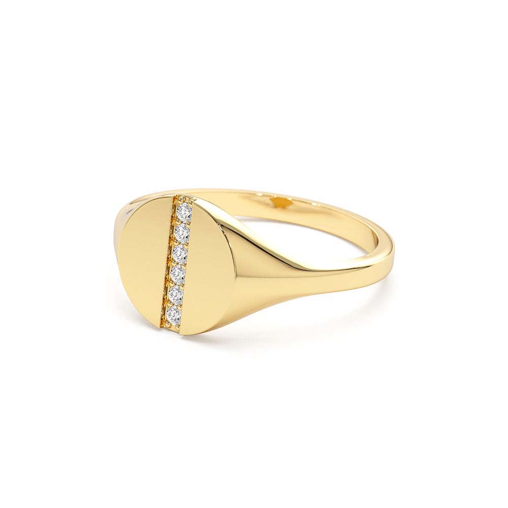 Pave Diamond Line Signet Pinky Ring in 14K Gold — view 2